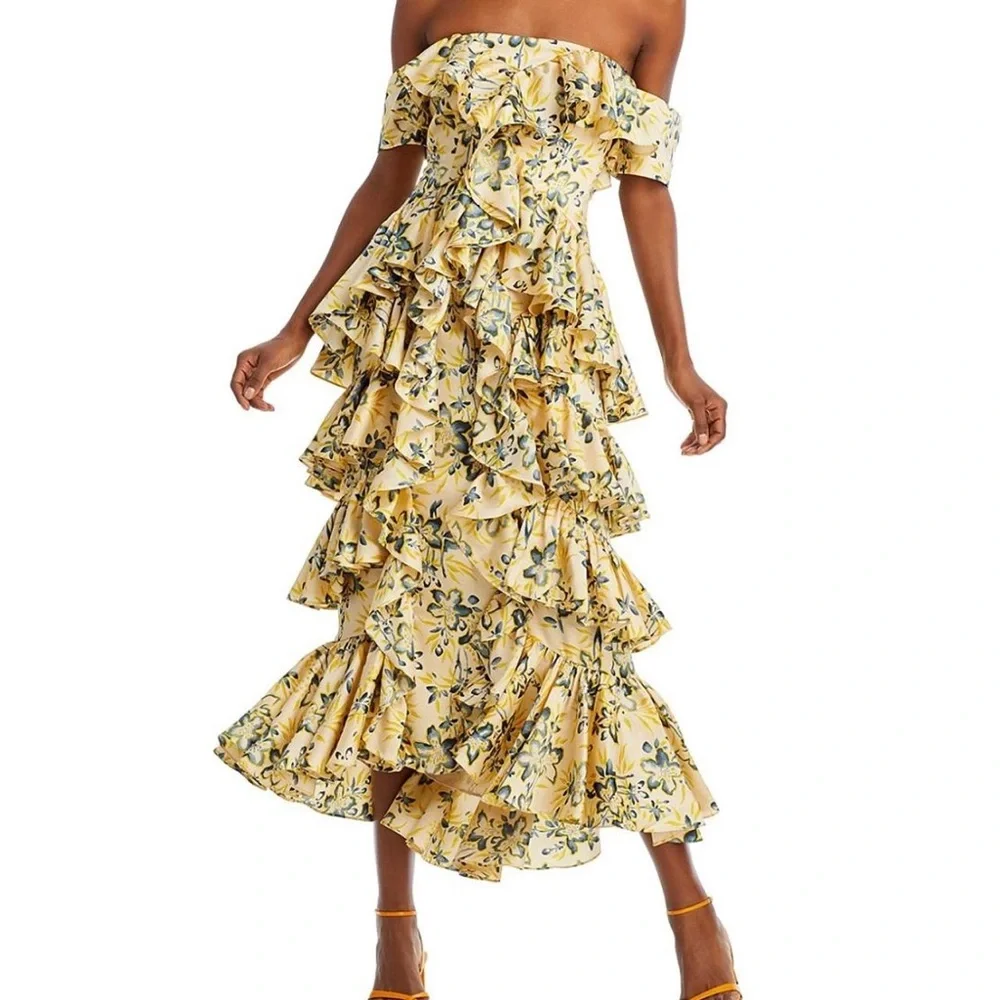 cinq a sept gold dress Cinq Sept Women's Elise Tassel Trim Silk Dress In Gold
